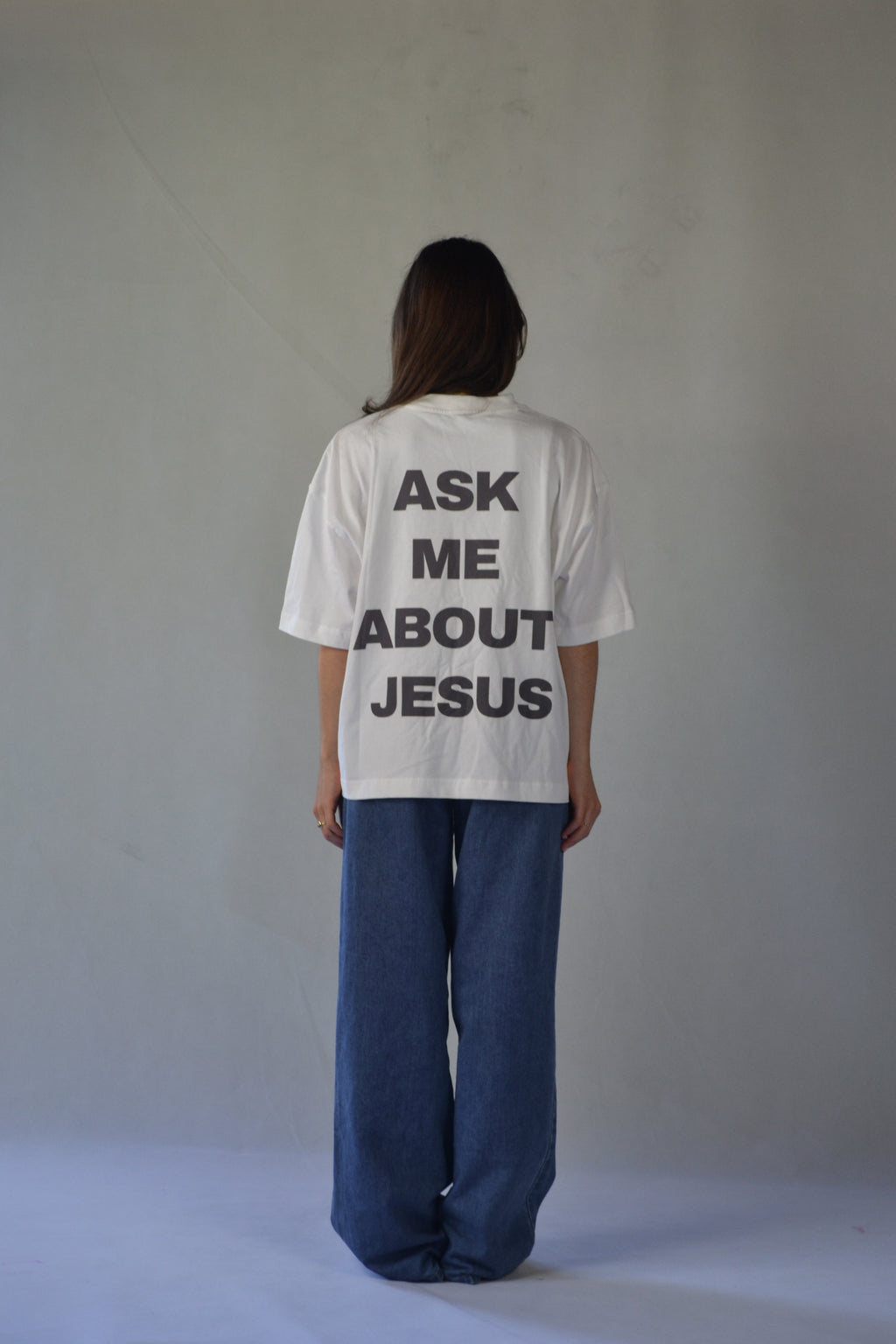 ASK ME ABOUT JESUS - White Boxy T-Shirt