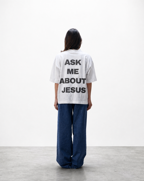 ASK ME ABOUT JESUS - White Boxy T-Shirt