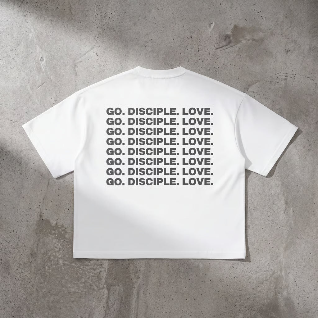 GO. DISCIPLE. LOVE. - White Boxy T-Shirt